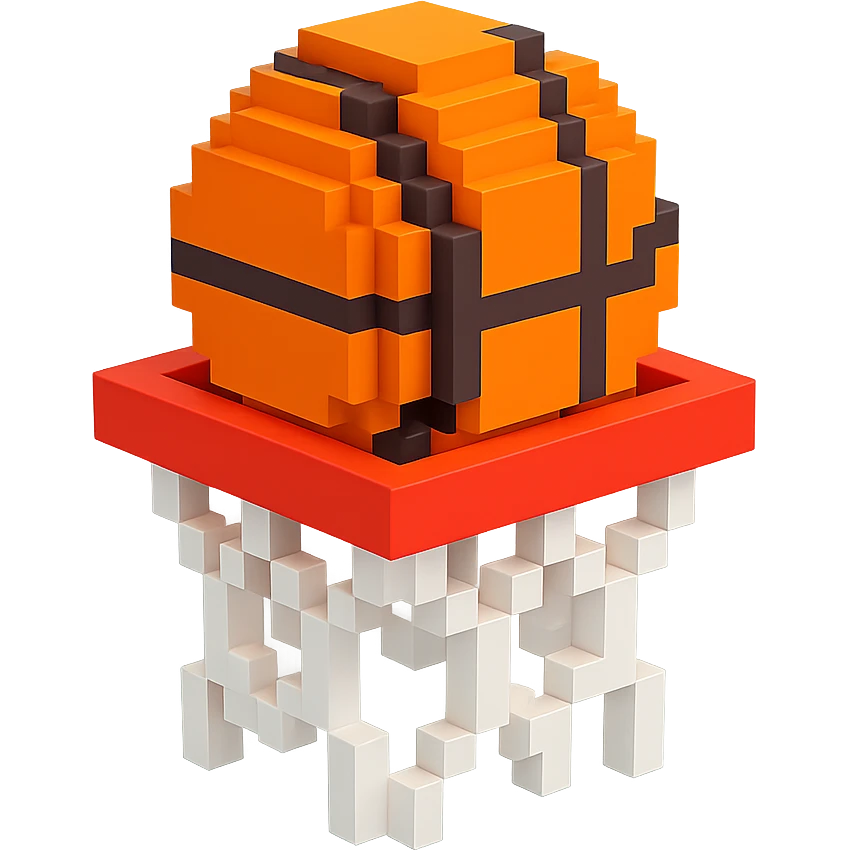 A voxel-style basketball in a net emoji