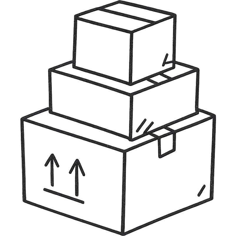 Moving boxes emoji with a hand-drawn, black and white outline and a white background emoji