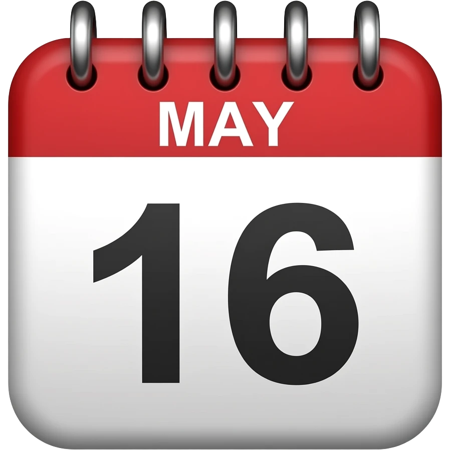 16 Mayıs yazan takvim emoji