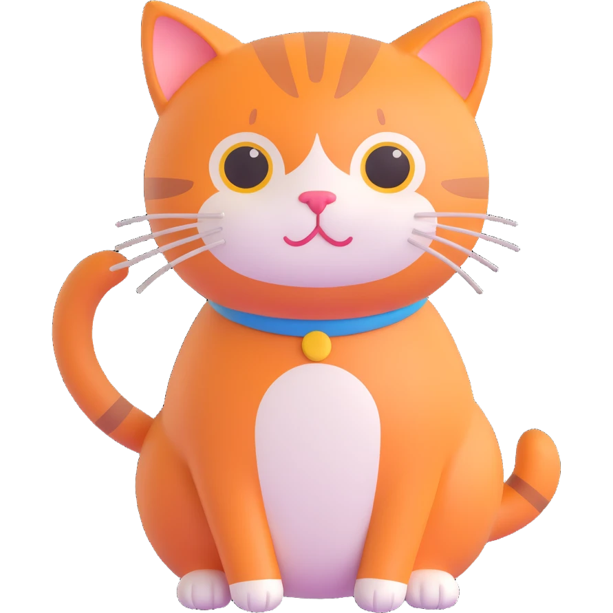 3D emoji style cat, round and expressive emoji
