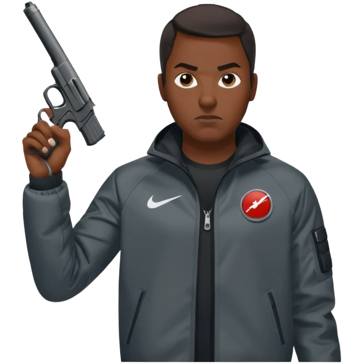Black guy in nike tech pointing a gun emoji