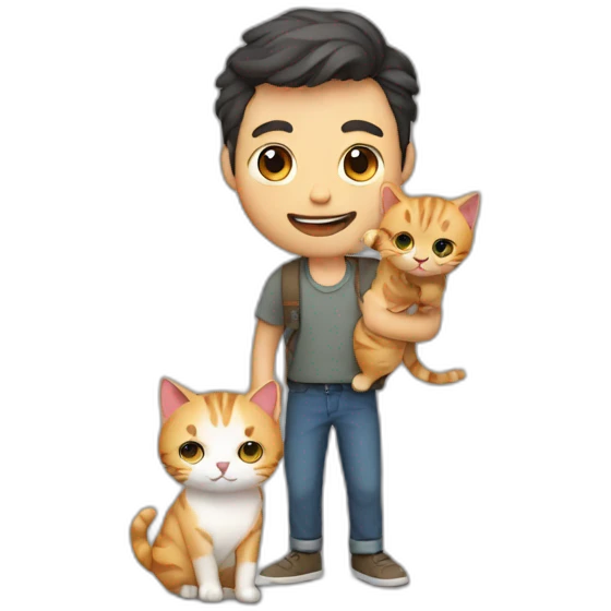 man with cute cat in hand emoji