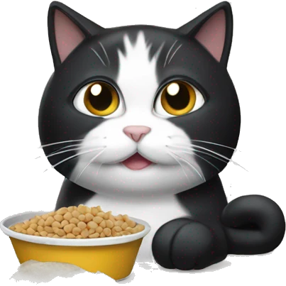 black and white cat eating cat food emoji