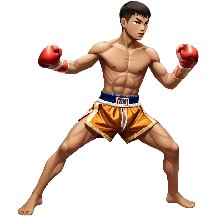 Muay Thai traditional – Cinematic Realistic Traditional Muay Thai Fighter, depicted in authentic Muay Thai attire with arm bands and shorts, poised in a dynamic fighting stance in a traditional Thai stadium, rendered with vivid textures and dramatic, high-contrast lighting that accentuates the art’s intensity. emoji