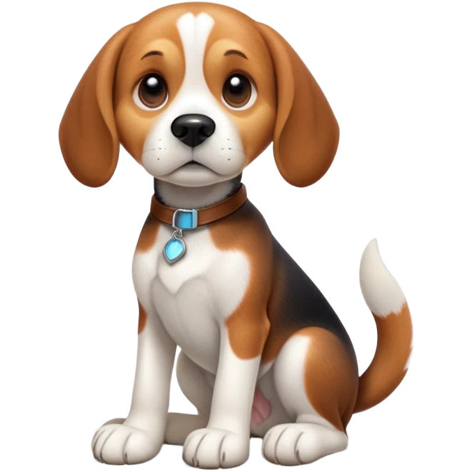 cinematic-[beagle dog]-realistic-full-body-sitting-emoji,-tail-resting-loosely-beside-its-paws,-head-tilted-dramatically,-sleek-[beagle]-fur,-simplified-yet-realistic-focused-features,-highly-detailed,-glowing-with-an-almost-sarcastic-glow emoji