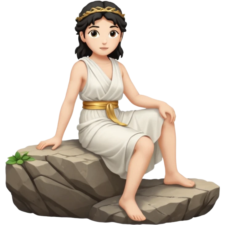 dark haired greek goddess sitting on a rock emoji