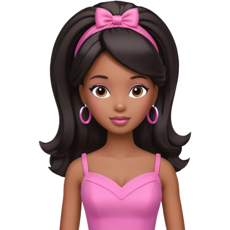 black barbie. half up half down hair, pink dress, super pretty emoji