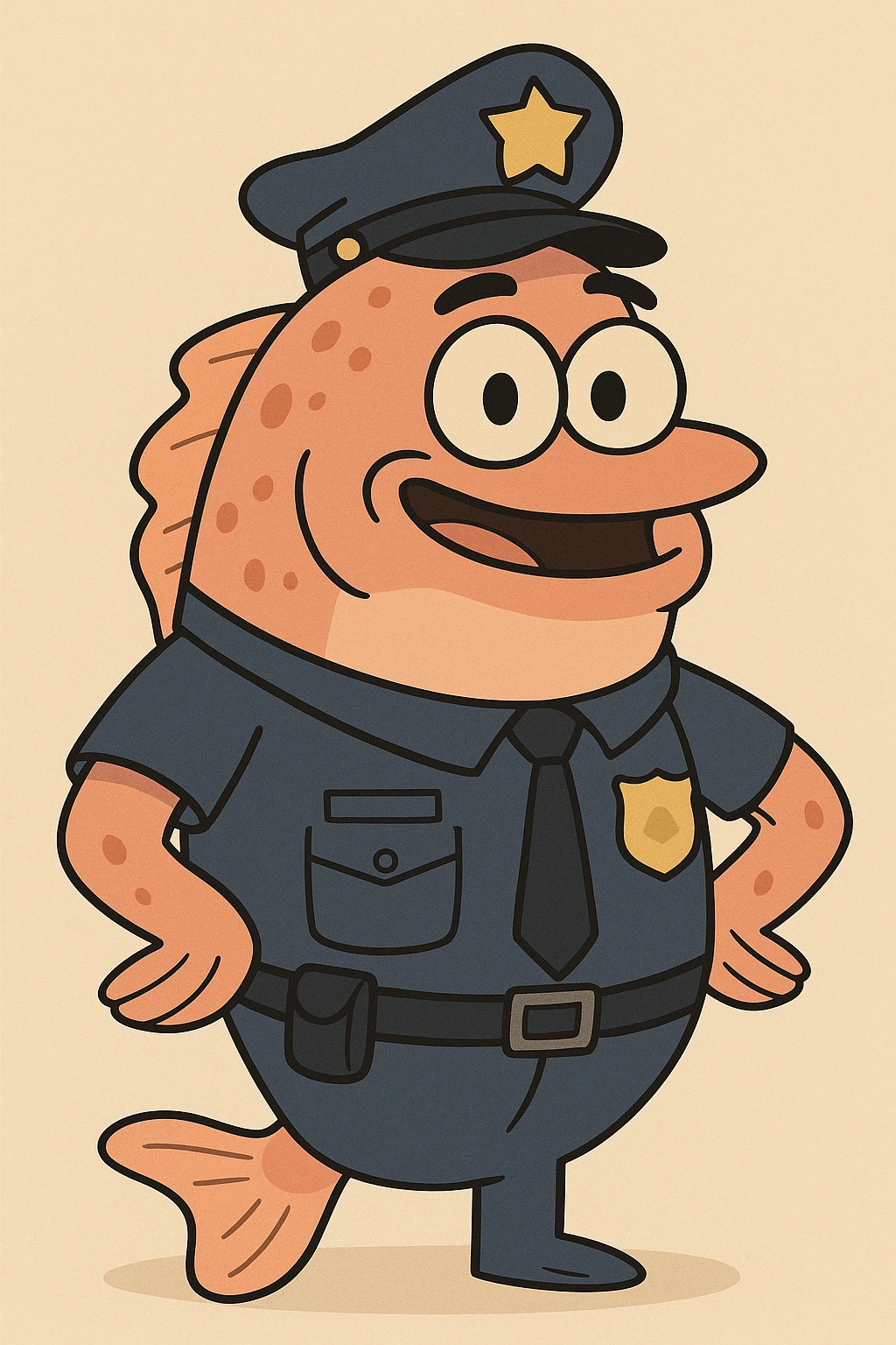 a fish in a police uniform, smiling, simple style emoji