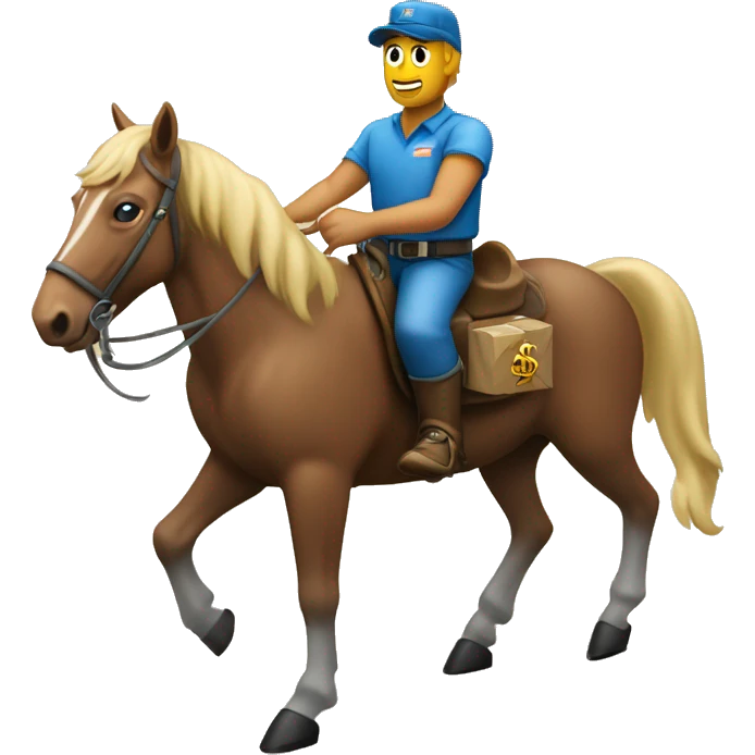 horseback mail delivery with dollar signs and noble looking delivery man emoji