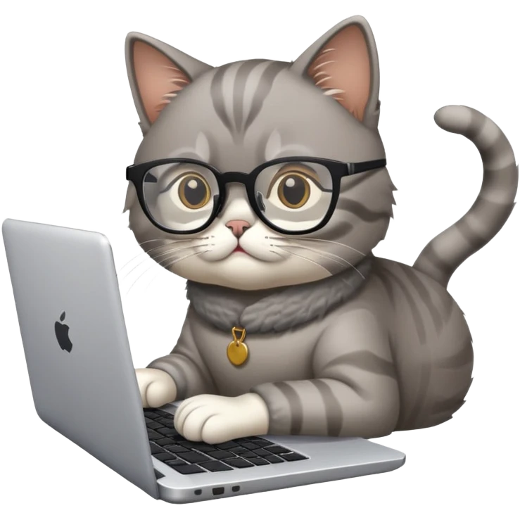 cat wearing glasses typing on laptop emoji