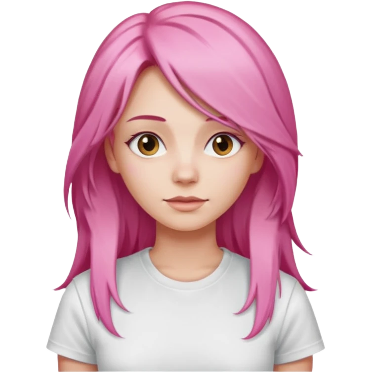 a woman with long layered pink hair, wearing white t-shirt emoji