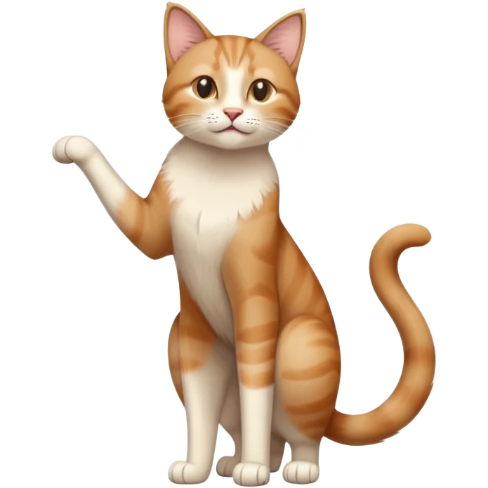 standing cat with tail raised upward, soft brown and beige colors, friendly calm expression, natural pose, warm lighting, flat illustration emoji