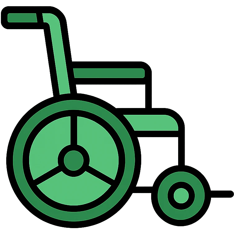 green wheelchair, clear and recognizable, minimal style, lineal color icon with black outlines emoji