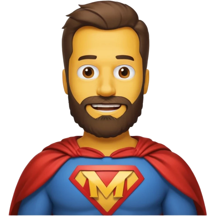 бородатый мужчина в костюме супер героя с буквой М  на груди веселится в стиле симсонов emoji