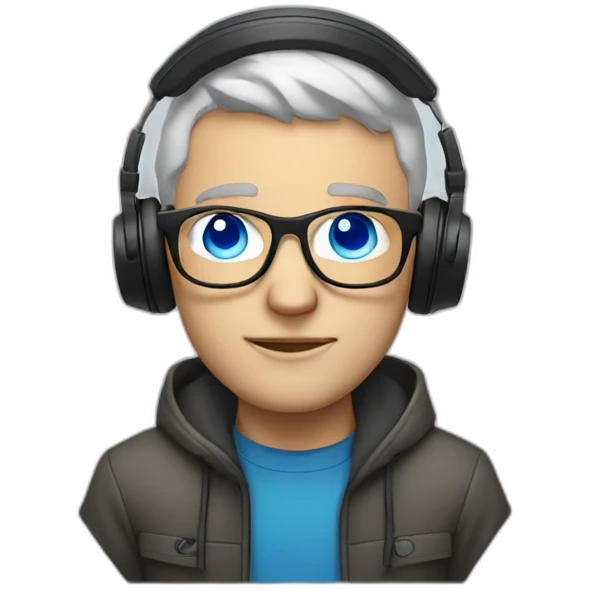 white man with blue eyes dj with headphones and round glasses emoji