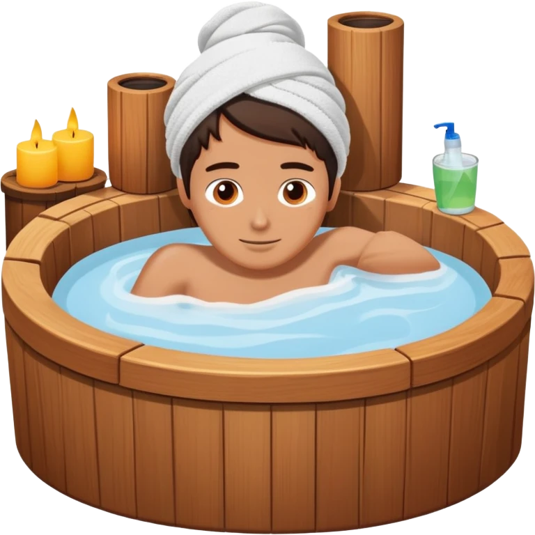 person relaxing in wooden hot tub emoji