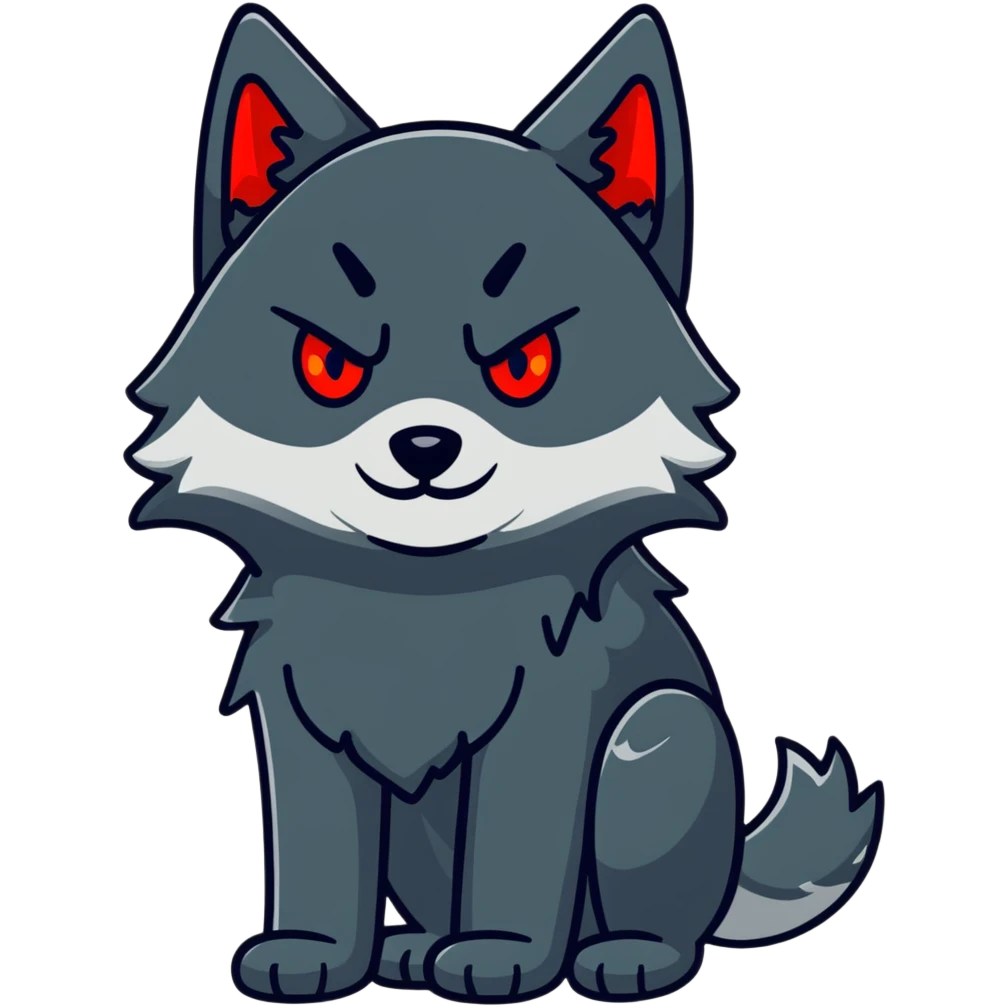 sleepy tired black wolf with red eyes emoji