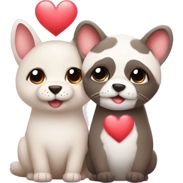 Two different cute animal couple love with heart emoji