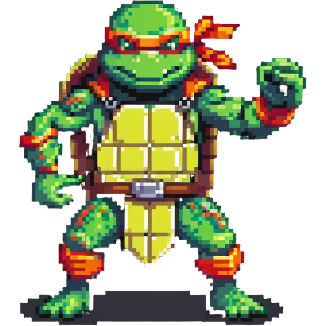 green masked ninja turtle in action pose emoji