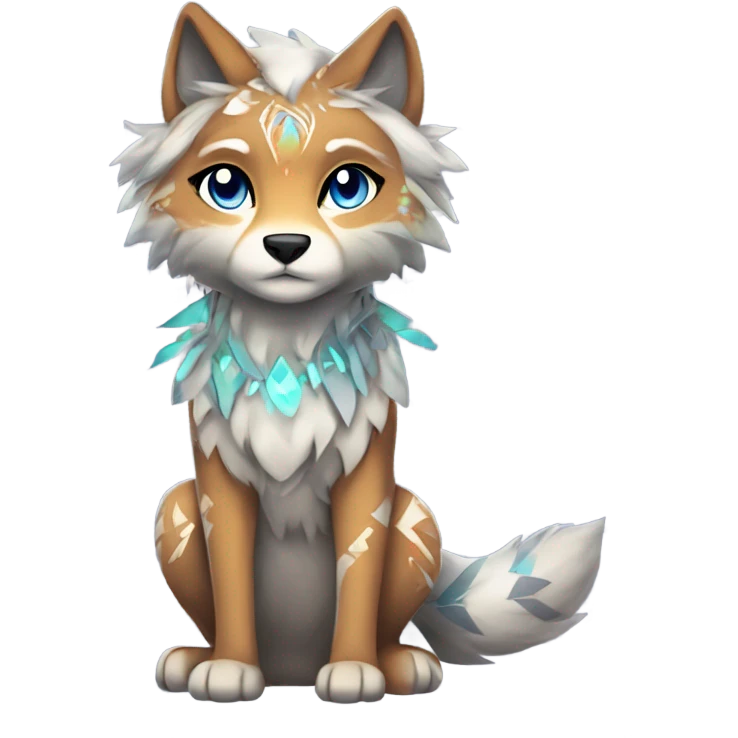 Fionbri-Falvie-sparkle-greywolf-sona with shiny colorful tribal markings full body emoji