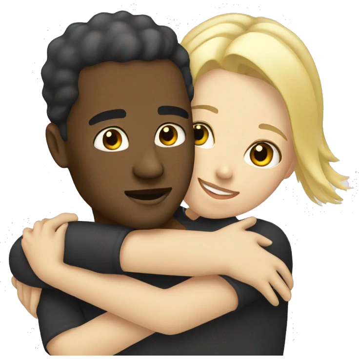 Black man hugging a white blond women emoji