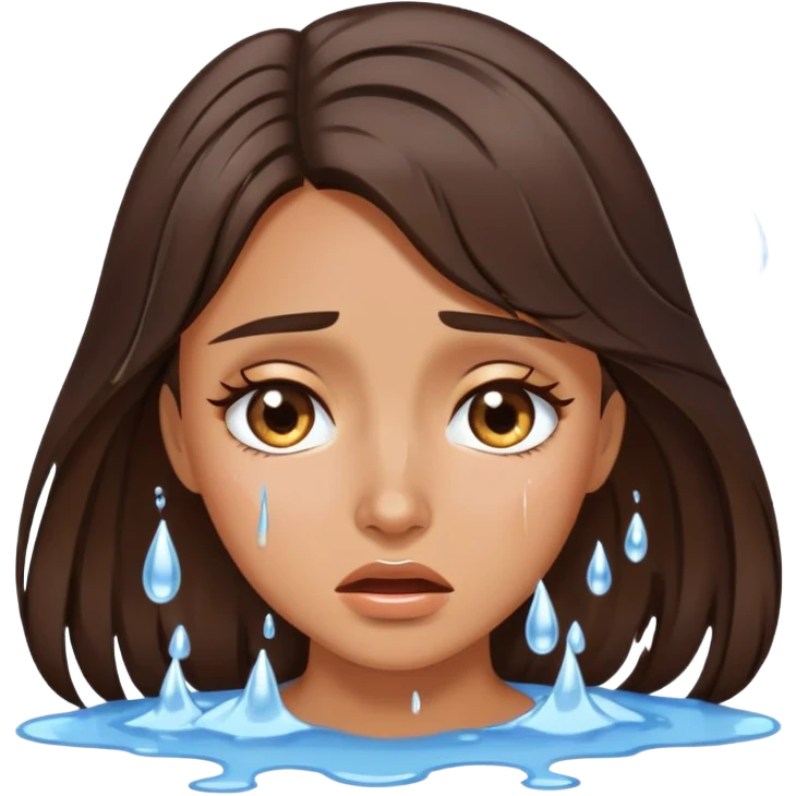 Beautiful brunette crying a puddle of tears emoji