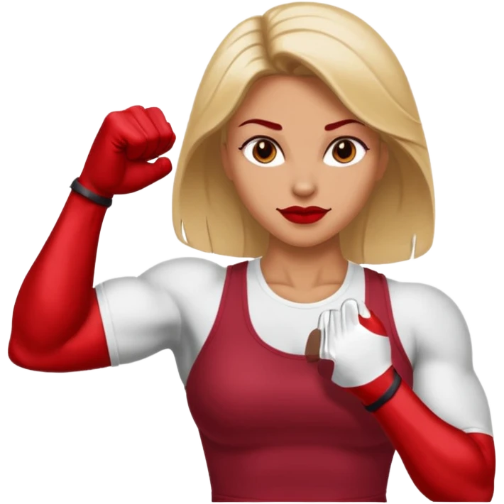 Woman with muscular arms and a manicured hand in a fist emoji