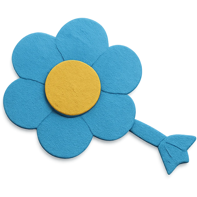 blue flower-shaped candy, isolated on a transparent background, paper craft style emoji