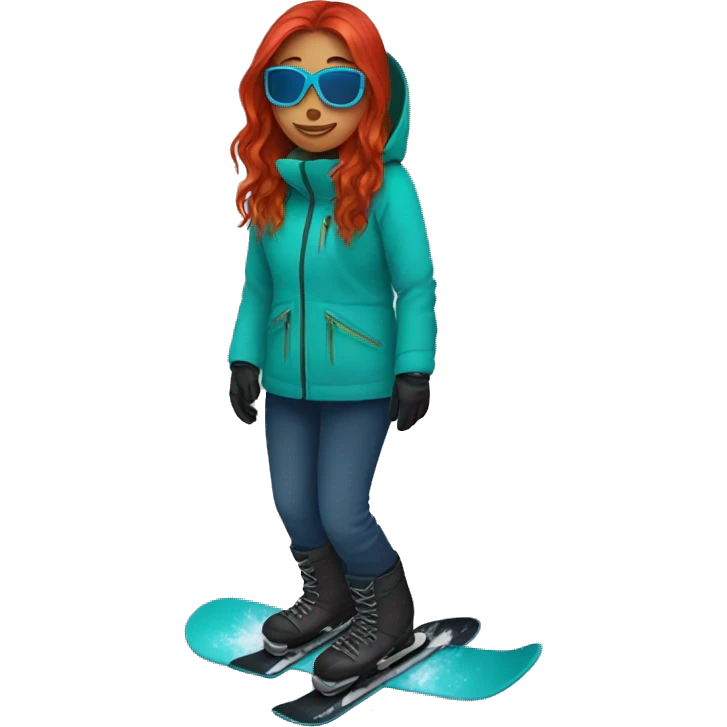 Woman with long red hair snowboarding emoji