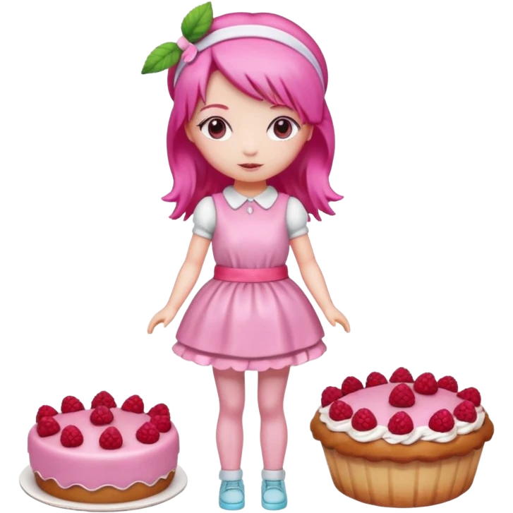 Isolated detaile illustration modern raspberry torte doll figurine full body with pink hair and a hairband standing emoji