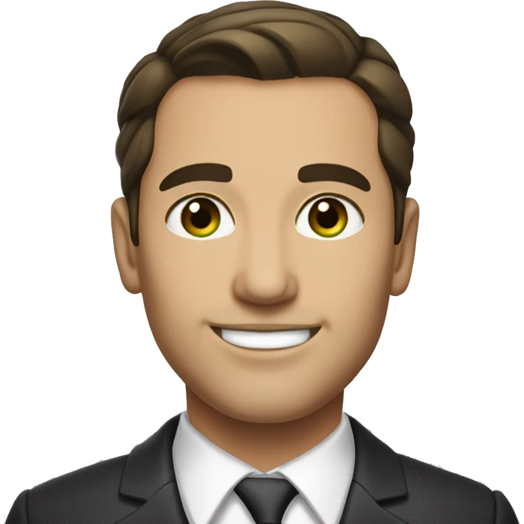 Lawyer with a thin build, dark brown hair slicked back without parting, and gray-green eyes, smiling emoji
