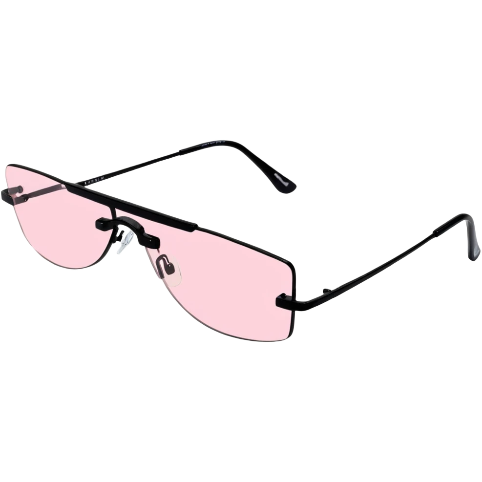 Retro-futuristic Y2K sunglasses with rimless colored lenses, metallic thin frames, 2000s cyber aesthetic emoji