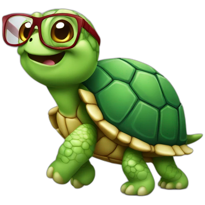 happy turtle walking slowly and sound glasses emoji