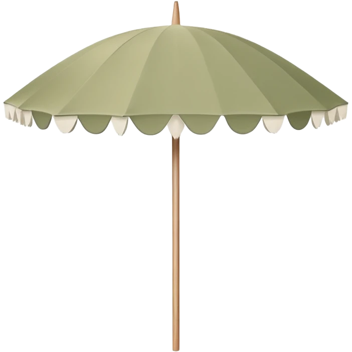 Pale olive beach umbrella with short white tassels and a straight wooden pole emoji