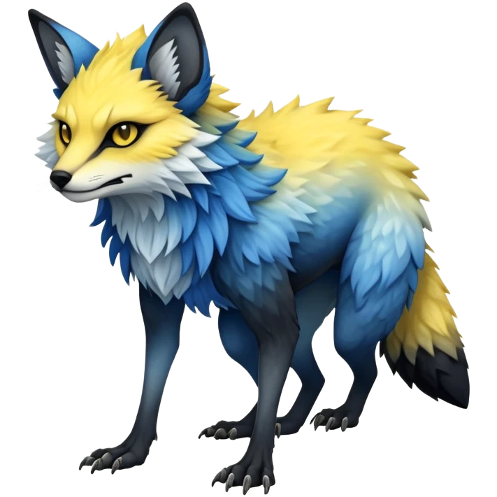  Cool Edgy blue-yellow-black-gradient ethereal badass Fionbri-Vernid-Trico-animal-creature full body  emoji