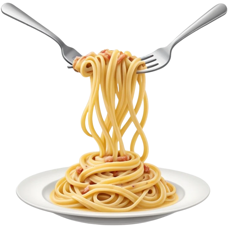 Fork with carbonara spaghetti twirled around it, isolated emoji