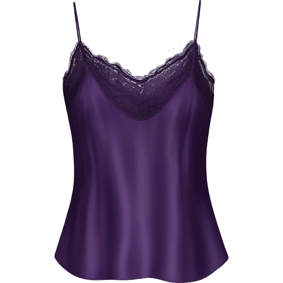 Realistic isolated side view of a dark purple silk lace camisole blouse. emoji
