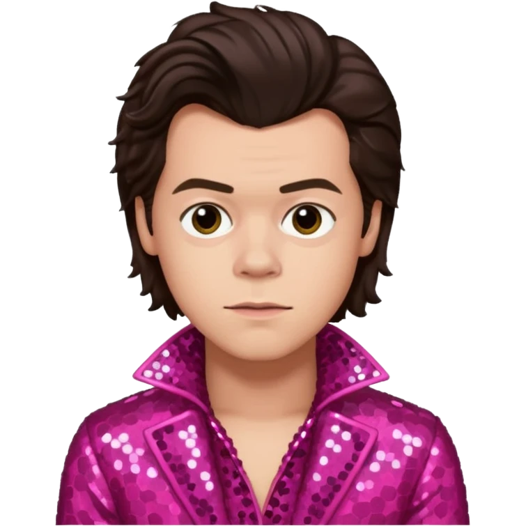 Harry Styles from One Direction with light skin, dark brown hair, dark pink sequin outfit emoji