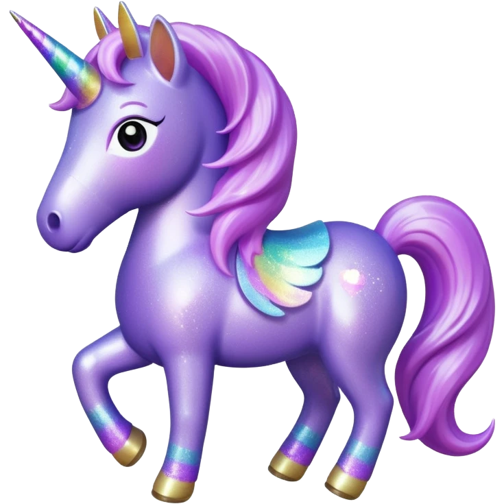 purple gliter  unicorn toy facing camera emoji