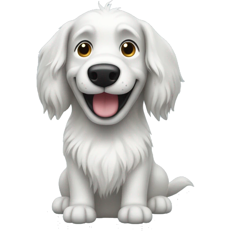Long-haired Black and white dog waving emoji