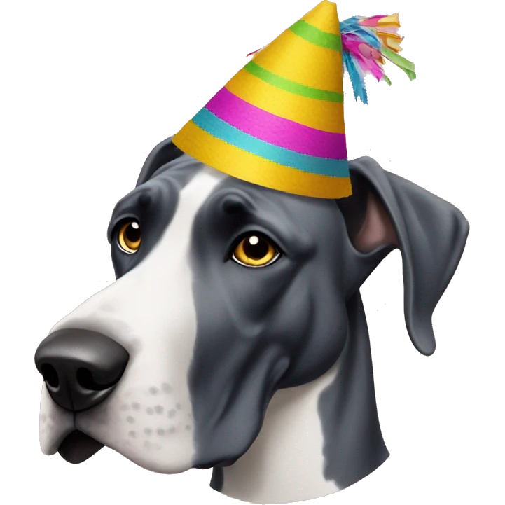 Great Dane with piñata hat emoji
