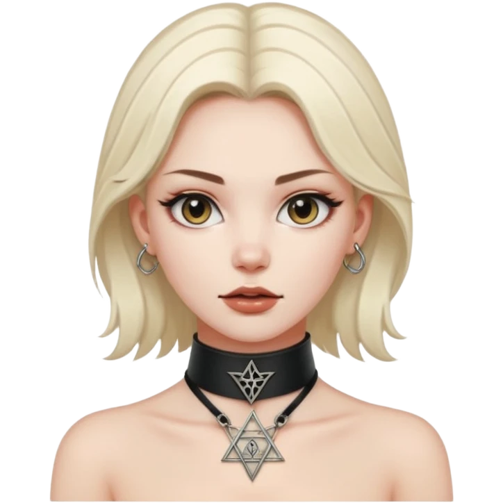 Leather choker with sigil around woman’s neck, pulse visible, dominance tone emoji
