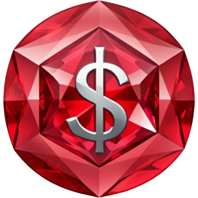 Red crystal with a $ drawn in the center of the crystal. emoji