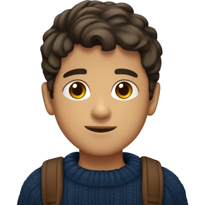 young boy, hispanic, brown hair, short hair, brown eyes, dark blue winter sweater emoji