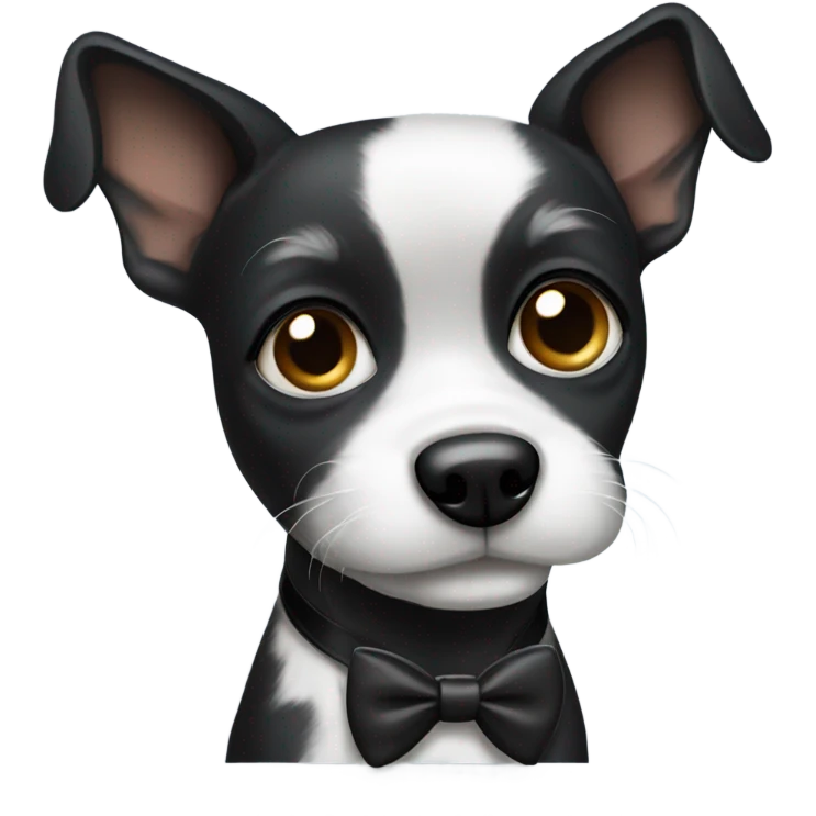 Black small dog with White spot with bow tie emoji