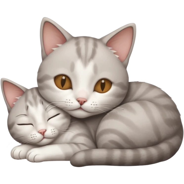 grey and white small cat with its eyes closed lying down with his head leaning on his paw emoji