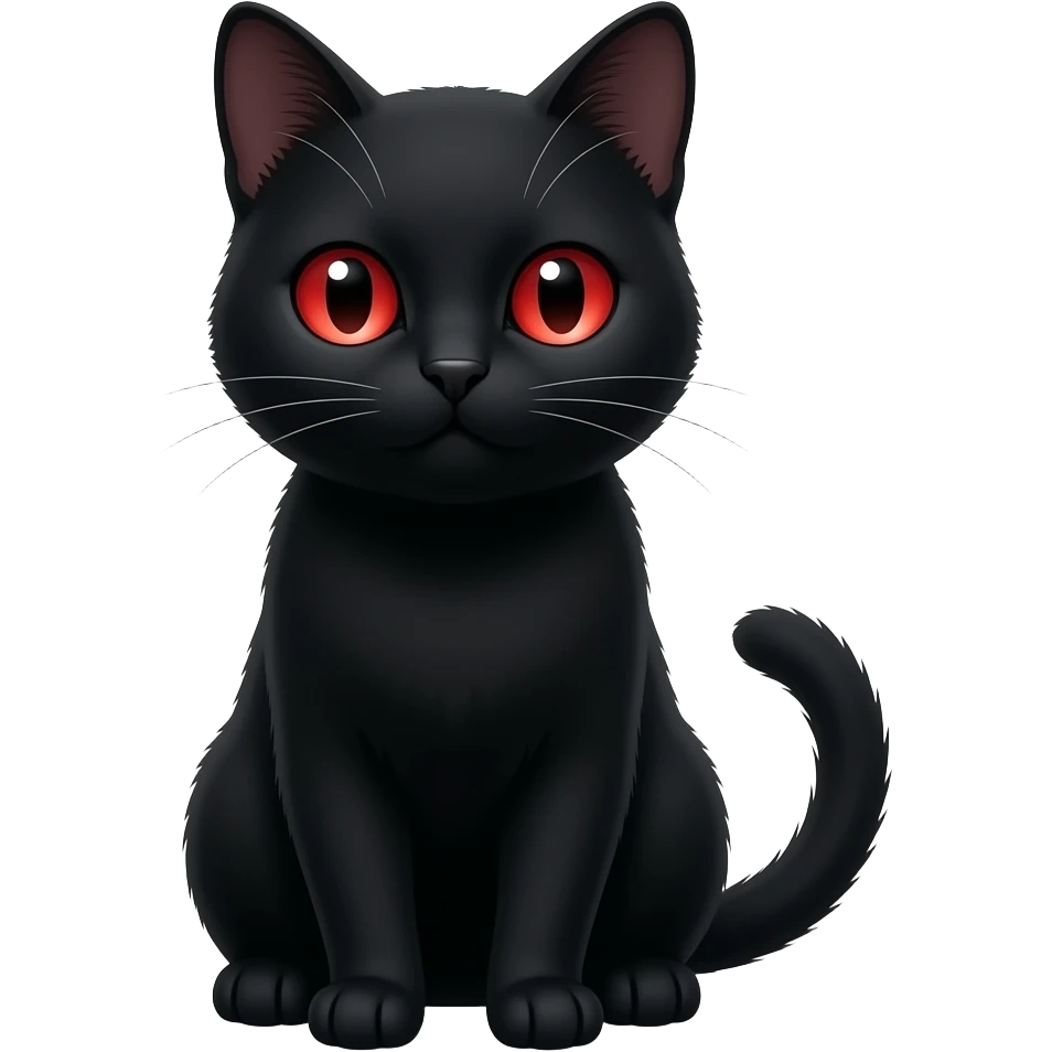 un gato negro sentado pero que el gato tenga los ojos rojos emoji