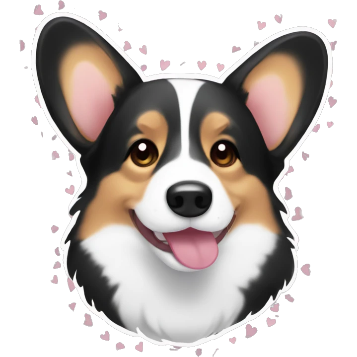 black and white corgi face with hearts around head emoji