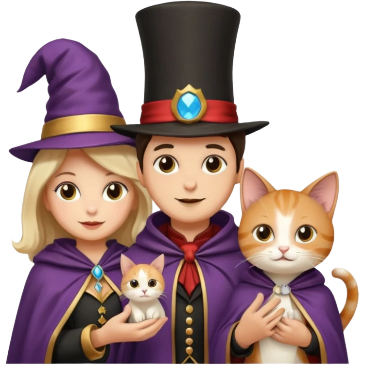 magician couple and their pet cat emoji