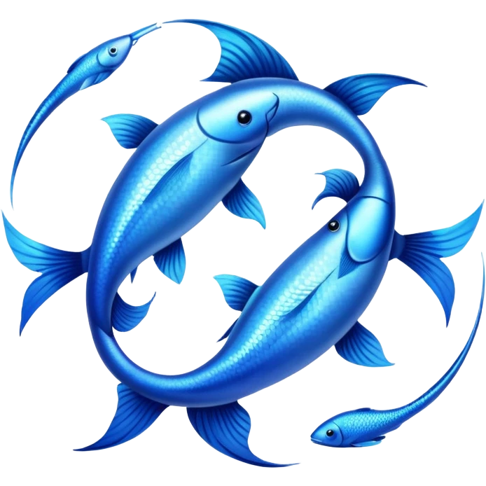The zodiac symbol Pisces. Two fish in a reverse“yin-yang” formation. One fish’s head is facing the other fish’s tail, and vice versa forming a hoop emoji